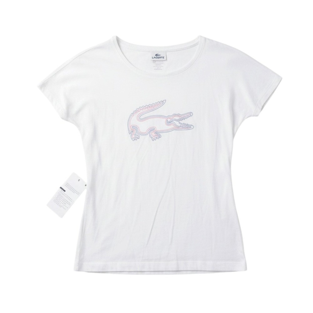 Lacoste Womens Pima Cotton Graphic Logo T-Shirt White TF4336 Size 40